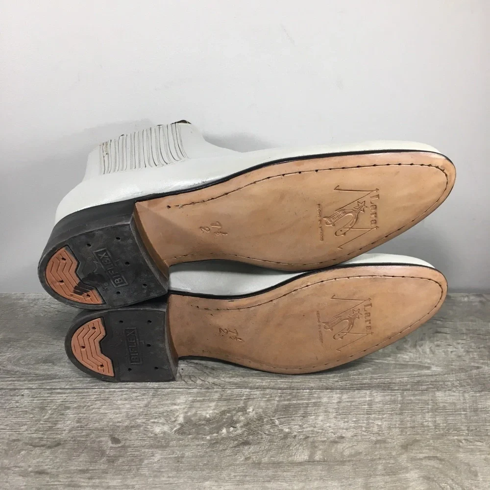 Lara Men’s White Leather Vaquero Slip-On Chelsea Western Botines Ankle Boots 7.5